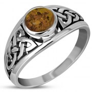 Baltic Amber Celtic Knot Ring, r327